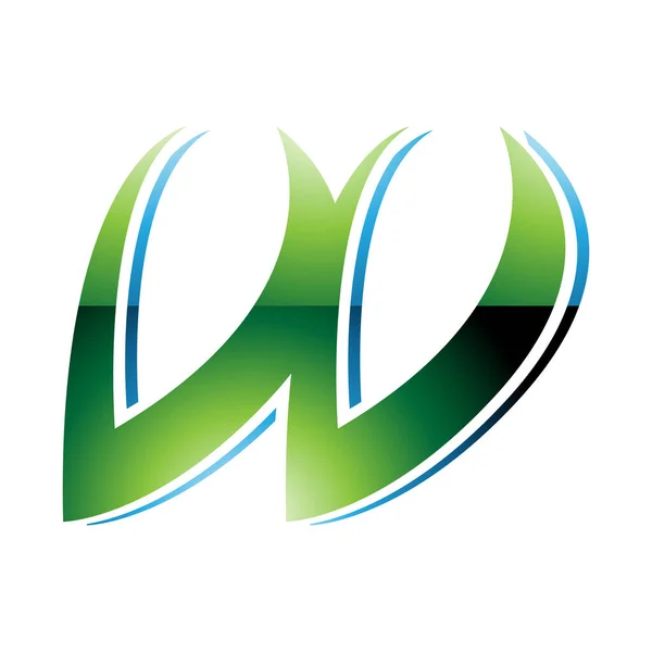 緑と青の光沢のあるスパイクイタリックホワイトバックグラウンドの文字Wアイコン — ストック写真