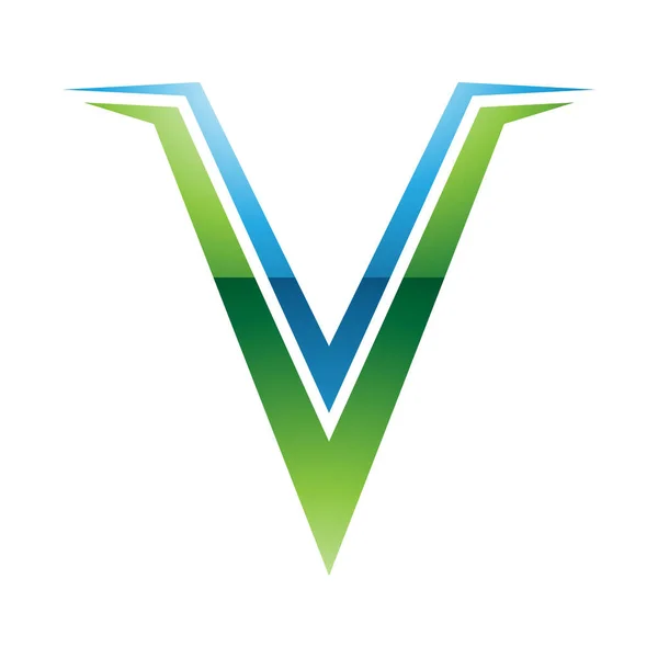 Πράσινο Και Μπλε Γυαλιστερό Spiky Σχήμα Γράμμα Εικονίδιο Λευκό Φόντο — Φωτογραφία Αρχείου