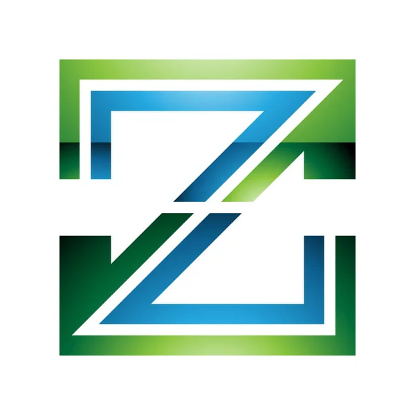 Verde Azul Listrado Brilhante Forma Letra Ícone Fundo Branco — Fotografia de Stock