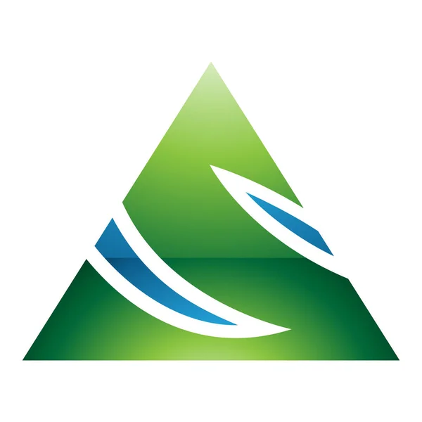 白色背景上的绿色和蓝色光滑三角形字母S图标 — 图库照片