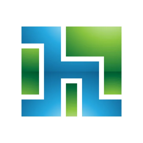 白色背景上的绿色和蓝色正方形的光滑字母H图标 — 图库照片