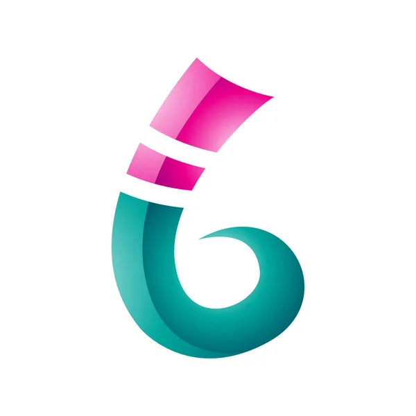 Magenta Persian Green Curly Glossy Spike Shape Letter Icon White — Stock Photo, Image