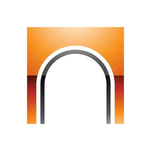 Orange Black Glossy Arch Shaped Letter Icon White Background — Stock Photo, Image