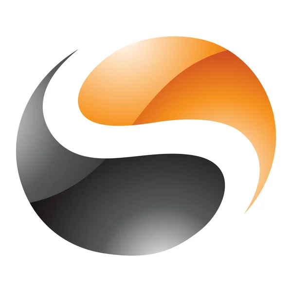 Orange Black Glossy Circle Shaped Letter Icon White Background — Stock Photo, Image