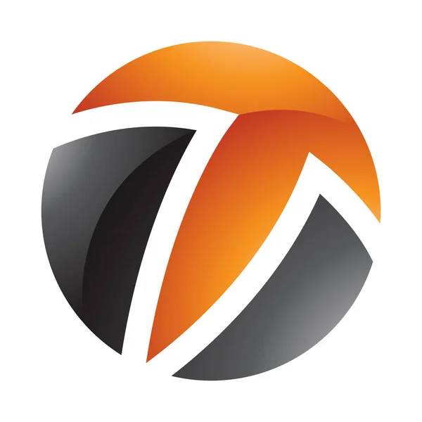 Oranje Zwart Glanzende Cirkel Gevormde Letter Ikoon Een Witte Achtergrond — Stockfoto