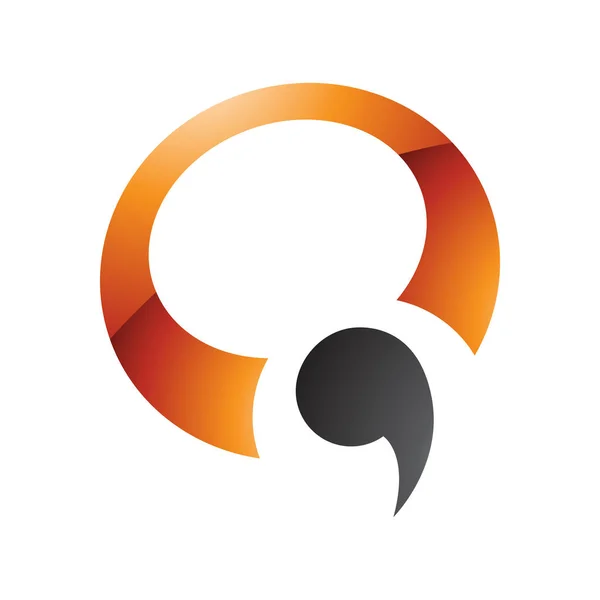 Orange Black Glossy Comma Shaped Letter Icon White Background — Stock Photo, Image