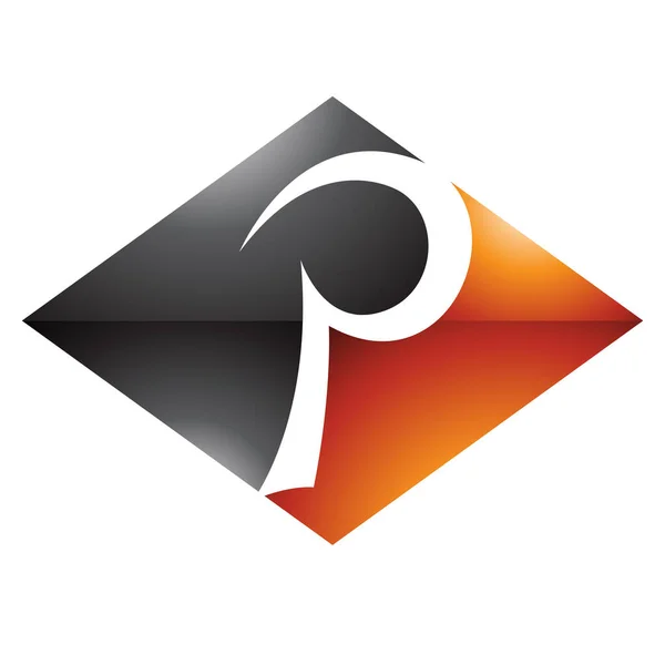 白色背景上的橙色和黑色光滑水平钻石字母P图标 — 图库照片