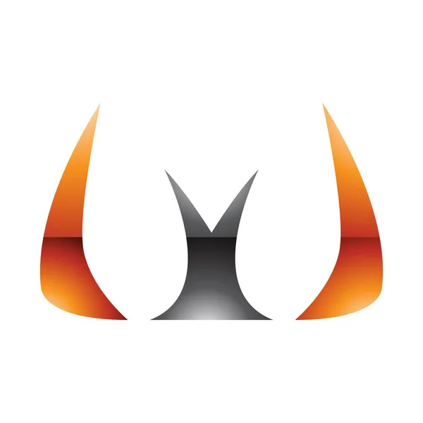 Orange Black Glossy Horn Shaped Letter Icon White Background — Stock Photo, Image