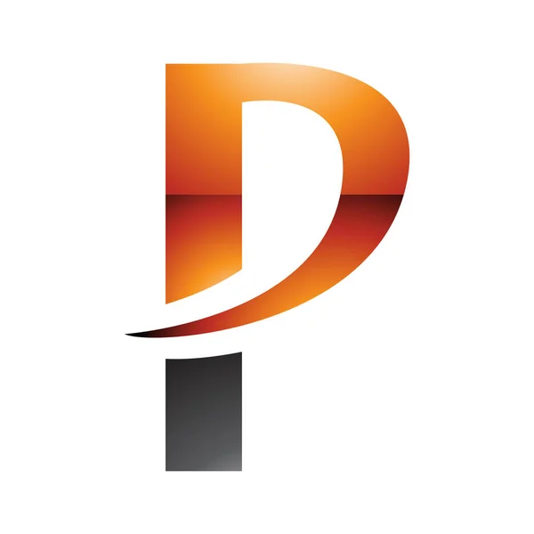 Orange Dan Black Glossy Letter Icon Pointy Tip White Background — Stok Foto