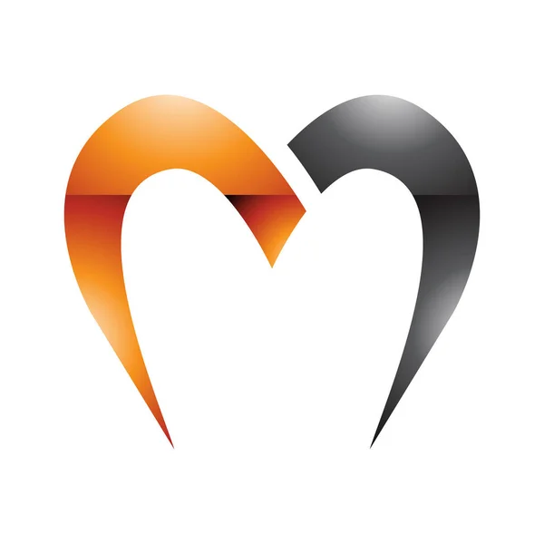 白色背景上的橙色和黑色光洁降落伞形状字母M图标 — 图库照片