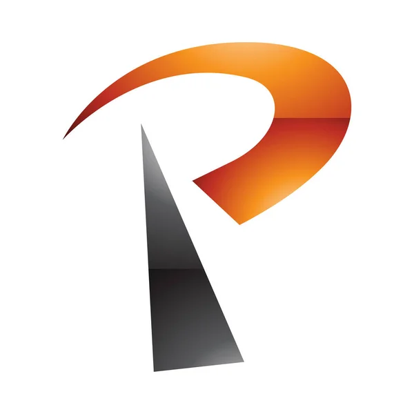 Orange Black Glossy Radio Tower Shaped Letter Icon White Background — Stock Photo, Image