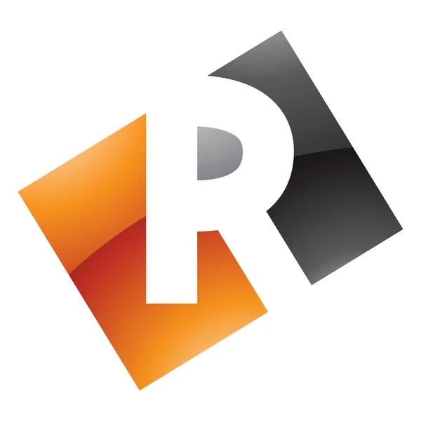 Orange Black Glossy Rectangle Shaped Letter Icon White Background — Stock Photo, Image