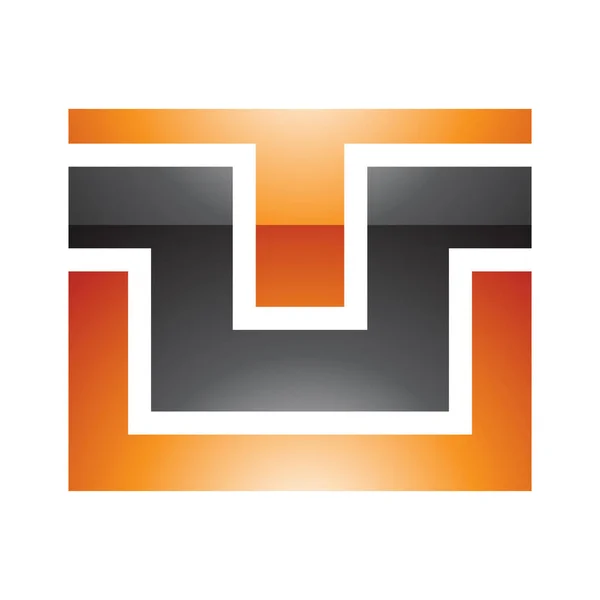 白色背景上的橙色和黑色光滑矩形字母U图标 — 图库照片