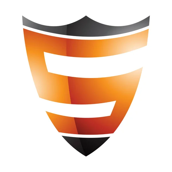 Orange Black Glossy Shield Shaped Letter Icon White Background — Stock Photo, Image