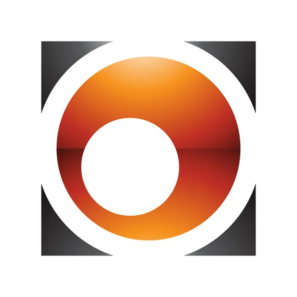 Orange Black Glossy Square Letter Icon White Background — Stock Photo, Image