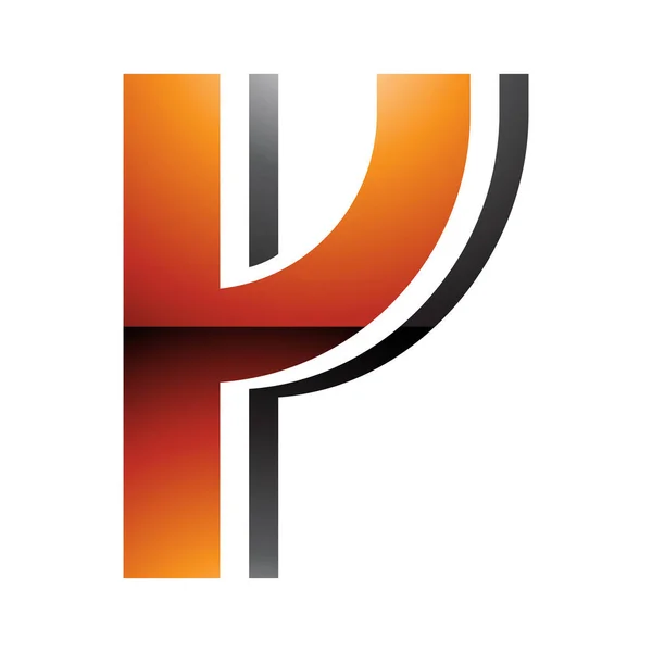Πορτοκαλί Και Μαύρο Γυαλιστερό Ριγέ Σχήμα Γράμμα Εικονίδιο Λευκό Φόντο — Φωτογραφία Αρχείου
