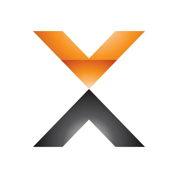 ホワイトバックグラウンドのオレンジと黒光沢V形のレターXアイコン — ストック写真