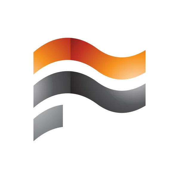 Икона Оранжевый Черный Волнистый Глянцевый Флаг Форме Буквы Белом Фоне — стоковое фото