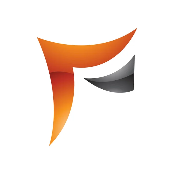 白色背景下的橙色和黑色波光纸形状字母F图标 — 图库照片