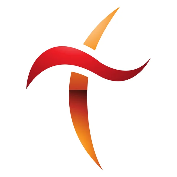 白色背景上的橙色和红色光滑曲线剑形字母T图标 — 图库照片