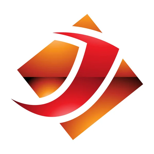 Orange Red Glossy Diamond Square Letter Icon White Background — Stock Photo, Image