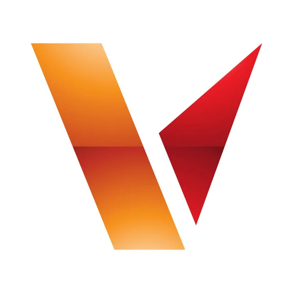白色背景上的橙色和红色光滑几何形状字母V图标 — 图库照片