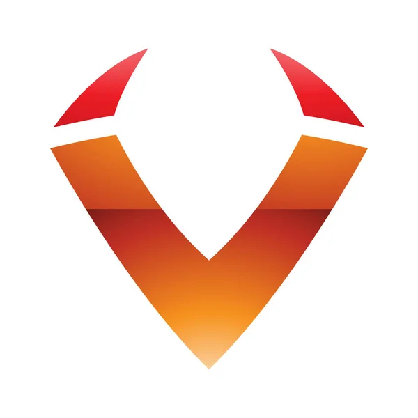 ホワイトバックグラウンドのオレンジと赤光沢のある角形の文字Vアイコン — ストック写真
