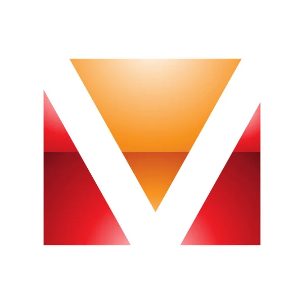 白い背景にオレンジと赤の光沢のある長方形の文字Vアイコン — ストック写真