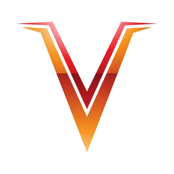 橙色和红色光滑的斯派基形状字母V白色背景图标 — 图库照片