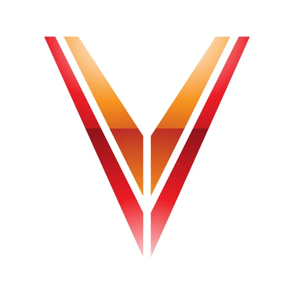 白色背景上的橙色和红色条形字母V图标 — 图库照片