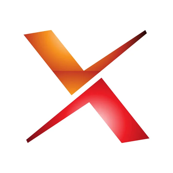 ホワイトバックグラウンドのオレンジと赤光沢のあるティックの形をしたレターXアイコン — ストック写真