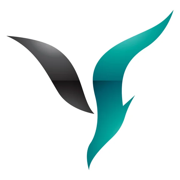 Ran Yeşil Siyah Parlak Dalış Kuşu Beyaz Arkaplanda Harfi Simgesi — Stok fotoğraf