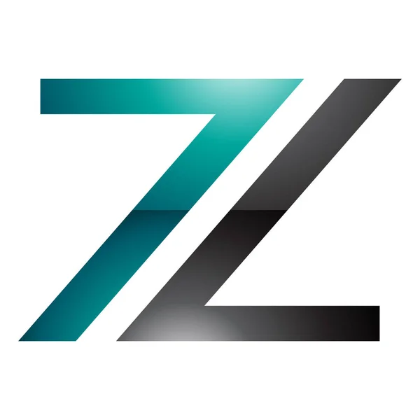 白色背景上的波斯绿色和黑色光泽7号形状字母Z图标 — 图库照片