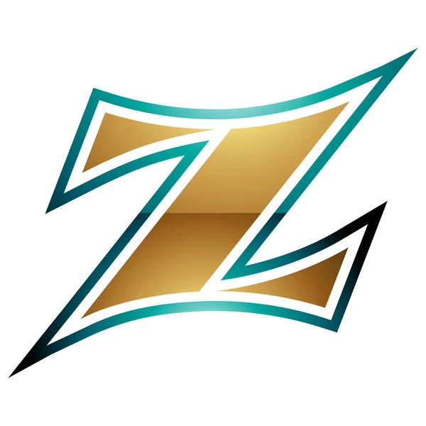 白色背景上的波斯绿色和金色光滑弧形字母Z图标 — 图库照片
