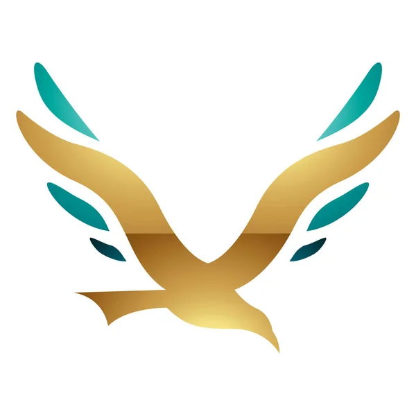 Persa Verde Dourado Brilhante Pássaro Forma Letra Ícone Fundo Branco — Fotografia de Stock