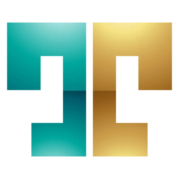 Persianisches Grün Und Gold Glänzend Kühn Split Shaped Letter Symbol — Stockfoto