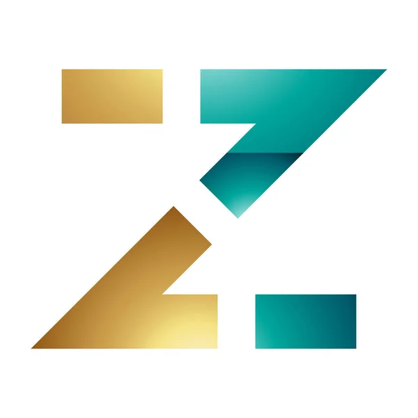 白色背景上的波斯绿色和金色光洁虚线形状字母Z图标 — 图库照片