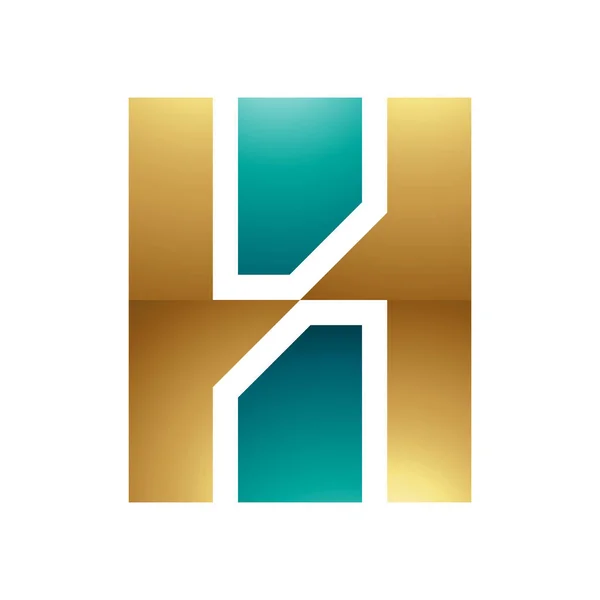Persiska Grön Och Guld Glossy Letter Ikon Med Vertikala Rektanglar — Stockfoto