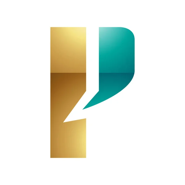 Persian Green Gold Glossy Letter Icon Mit Einem Fetten Rechteck — Stockfoto
