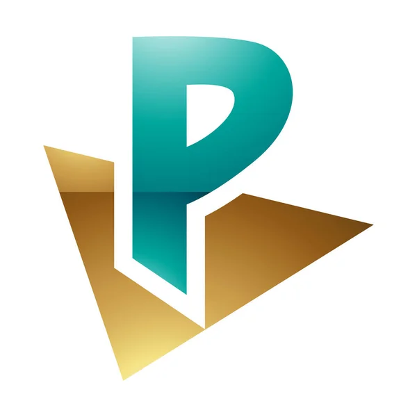 Персидский Зеленый Золотой Глянцевый Буквы Икона Треугольником Белом Фоне — стоковое фото