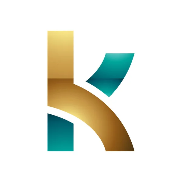色彩艳丽的波斯绿色和金色小写字母K与白底重叠路径图标 — 图库照片