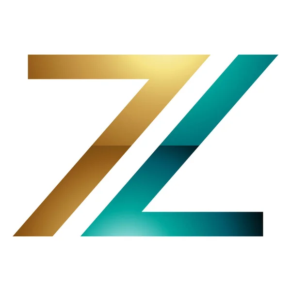白色背景上的波斯绿色和金色光泽7号形状字母Z图标 — 图库照片
