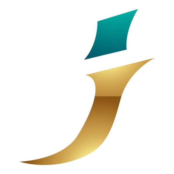 Persian Green Gold Glossy Stachelig Italic Letter Icon Auf Weißem — Stockfoto