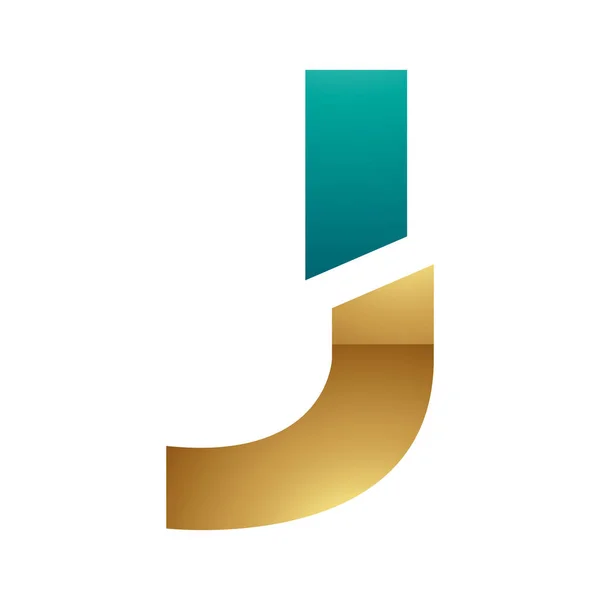 Persianisches Grün Und Gold Glänzend Geteilter Buchstabe Symbol Auf Weißem — Stockfoto