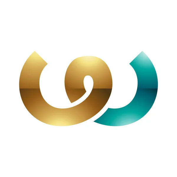Persianisches Grün Und Gold Glänzen Frühlingsform Buchstabe Symbol Auf Weißem — Stockfoto