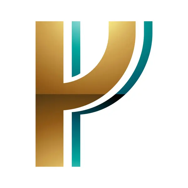 Perské Zelené Zlaté Lesklé Pruhované Písmeno Ikona Bílém Pozadí — Stock fotografie