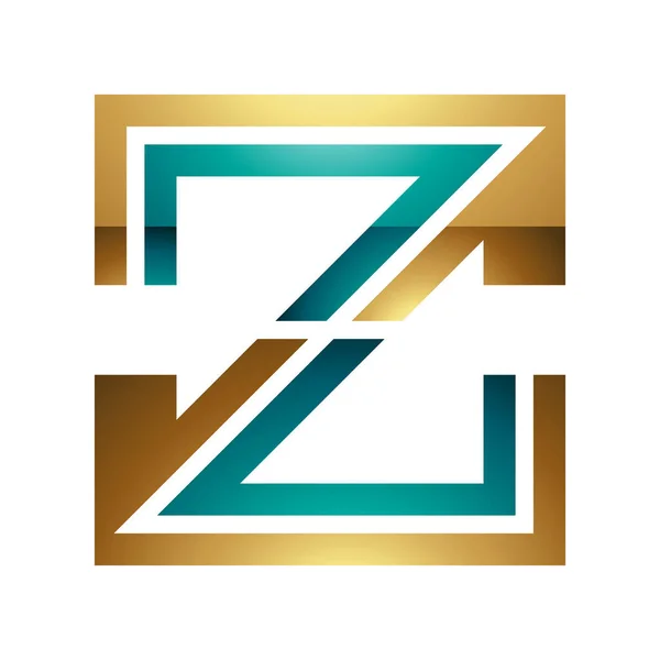 白色背景上的波斯绿色和金色条形字母Z图标 — 图库照片