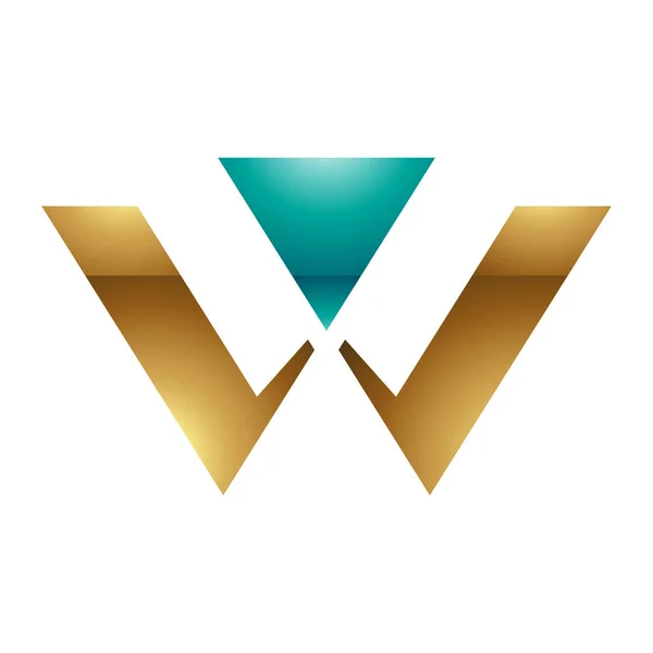 Persa Verde Oro Brillante Triángulo Forma Letra Icono Sobre Fondo —  Fotos de Stock