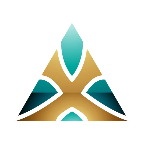 Persianisches Grün Und Gold Glänzendes Dreieckiges Buchstaben Symbol Auf Weißem — Stockfoto
