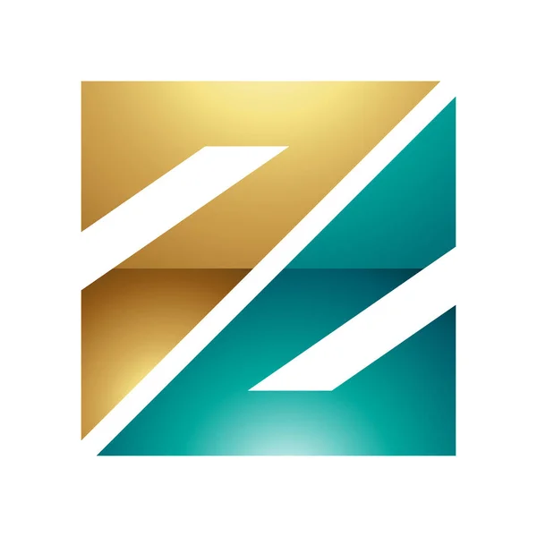 白色背景上的波斯绿色和金色光滑的三角形正方形字母Z图标 — 图库照片